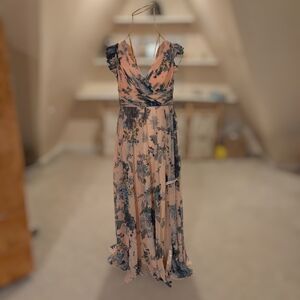 Mac Duggal Floral Print Chiffon Gown, Size 12